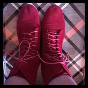Bright red suede boots